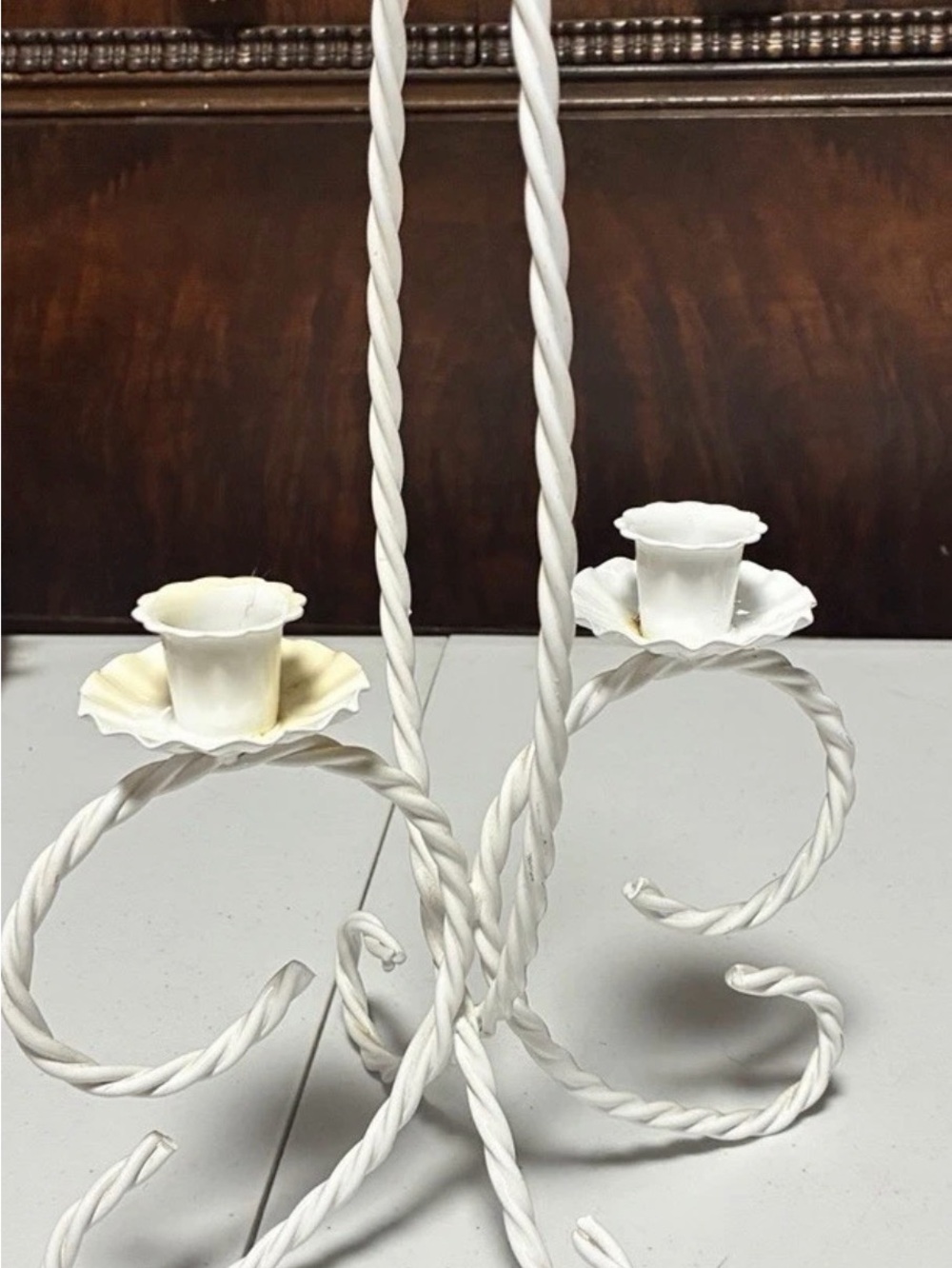 Vintage Home Interiors White Metal Twisted Rope Candle Holder